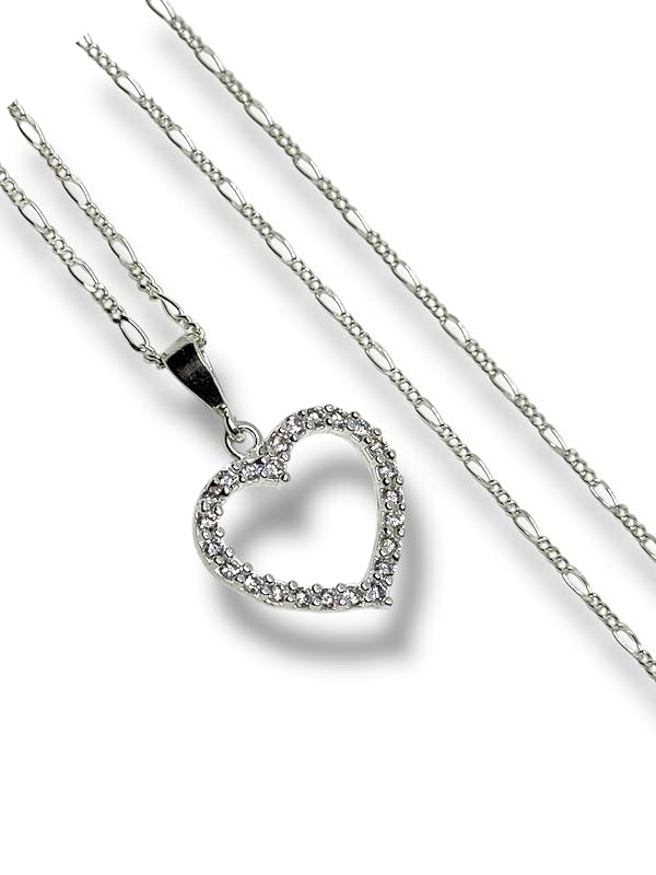 Dije Corazon Contorno Con Zirconia Con Cadena Plata 925 T#G- Angeles Joyas