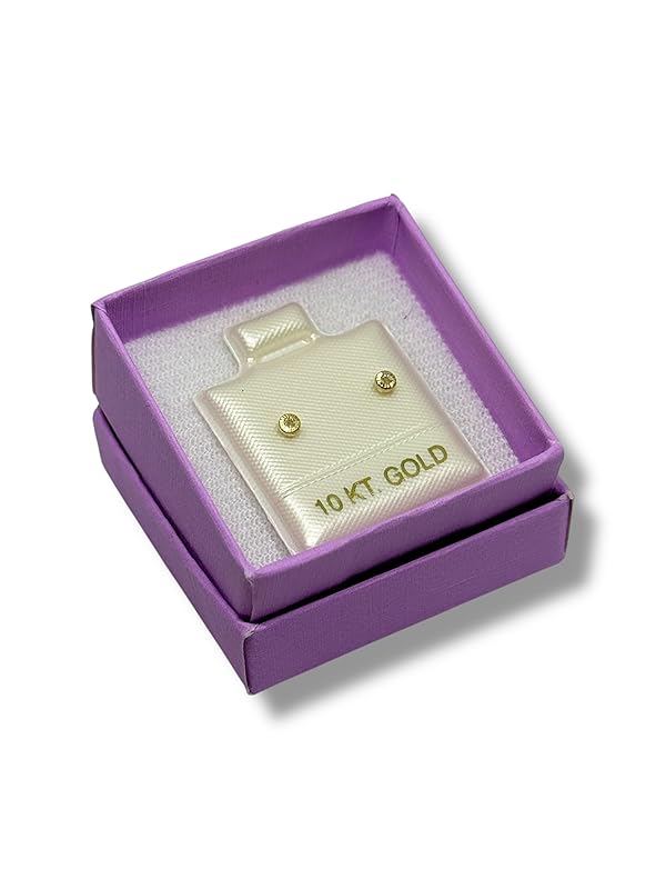 Broquel O Arete Biselado Redondo Para Bebe Zirconia Oro 10k - Angeles Joyas