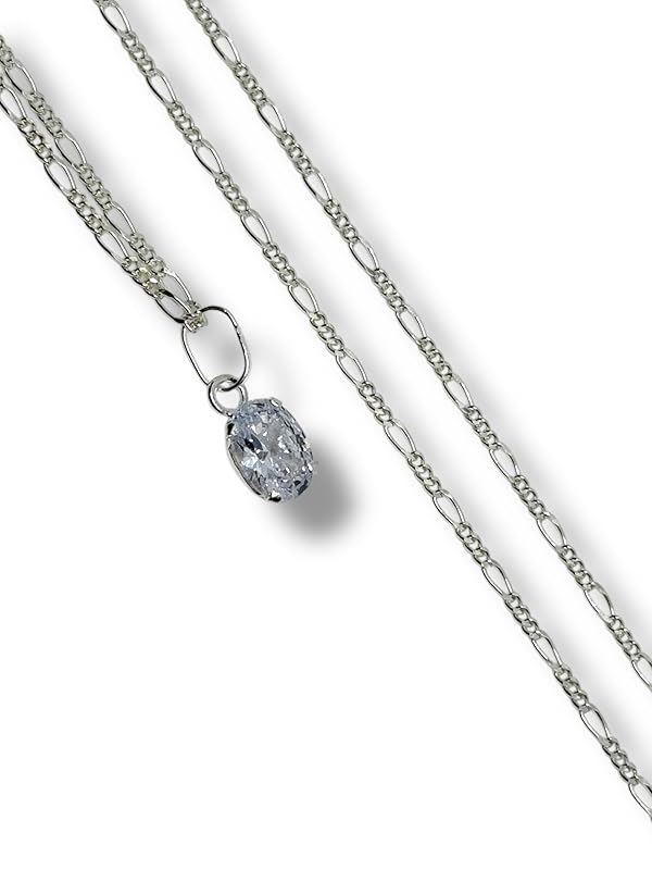 Dije Fino De Piedra Zirconia Ovalado Con Cadena Ambos En Plata 925 - Angeles Joyas