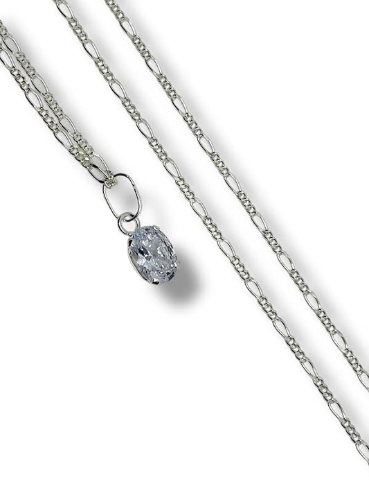 Dije Fino De Piedra Zirconia Ovalado Con Cadena Ambos En Plata 925 - Angeles Joyas