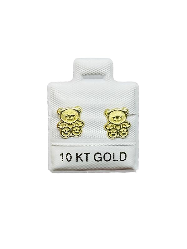 Broquel o Arete Oso Tierno en Oro 10K Garantizado - Angeles Joyas