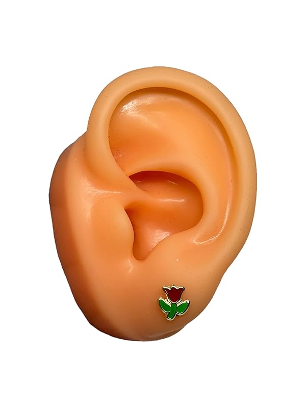 Broquel O Arete Flor Roja Esmaltado En Oro 10k Garantizado