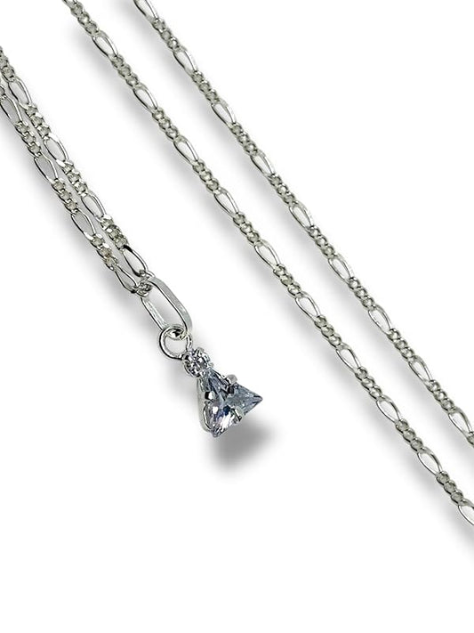Dije Fino De Piedra Zirconia Triangulo Con Cadena Ambos En Plata 925 - Angeles Joyas