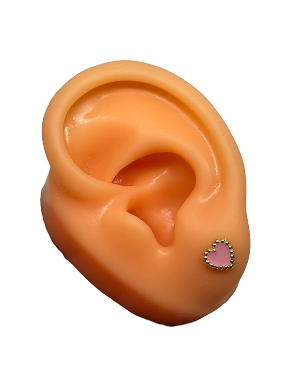 Broquel O Arete Corazon Esmaltado En Oro 10k Garantizado (Rosa)