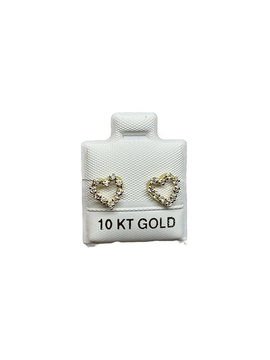 Broquel o Arete Corazon Contorno con Zirconias en Oro 10K Garantizado - Rosa