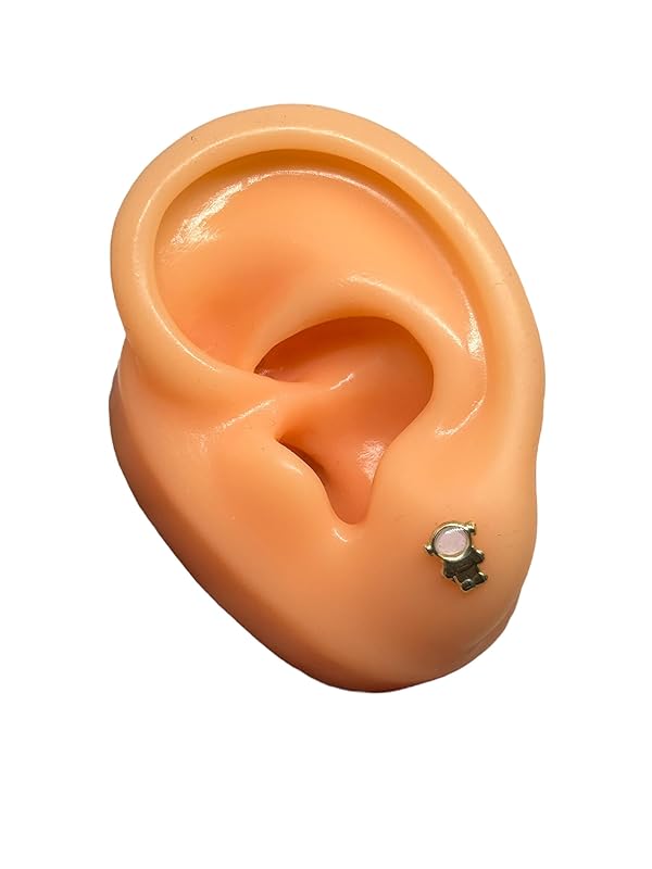 Broquel Arete Esmaltado Astronauta Oro 10K Garantizado - Rosa Claro