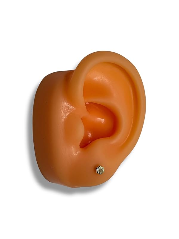 Broquel O Arete Hexagono Con Zirconia Oro 10k Garantizado - Angeles Joyas