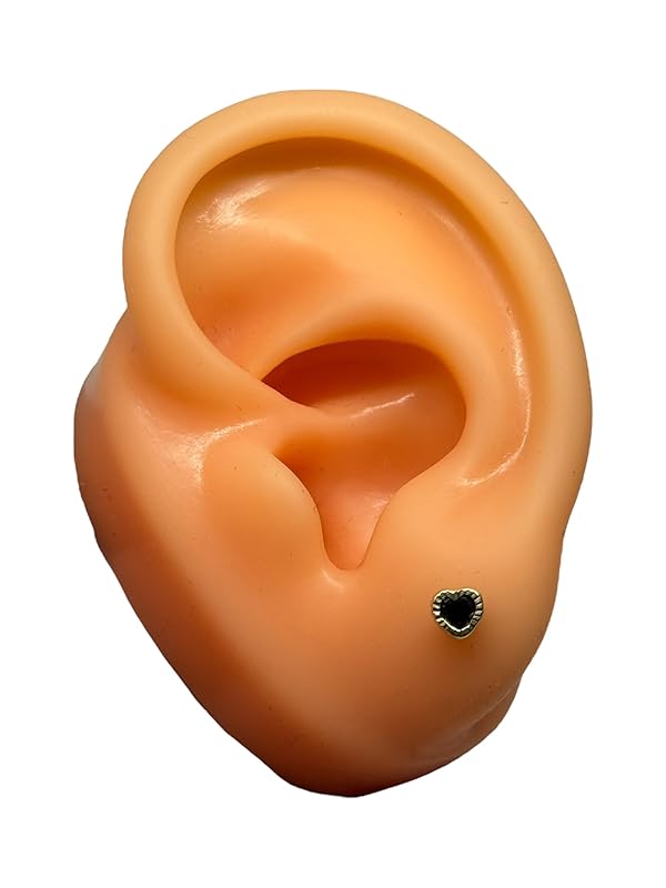 Broquel O Arete Corazon Biselado En Oro 10k Garantizado N.5 Negro - Angeles Joyas