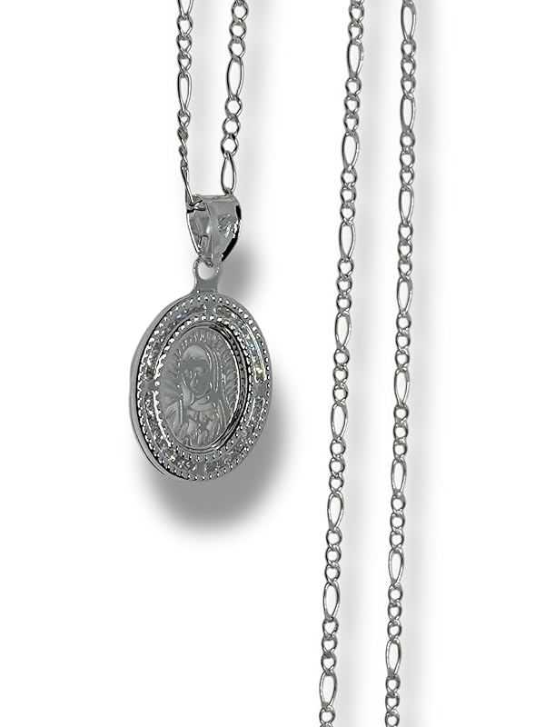 Dije De La Virgen En Laser Y Cadena Plata 925 Garantizado Ch - Angeles Joyas (Ovalada)