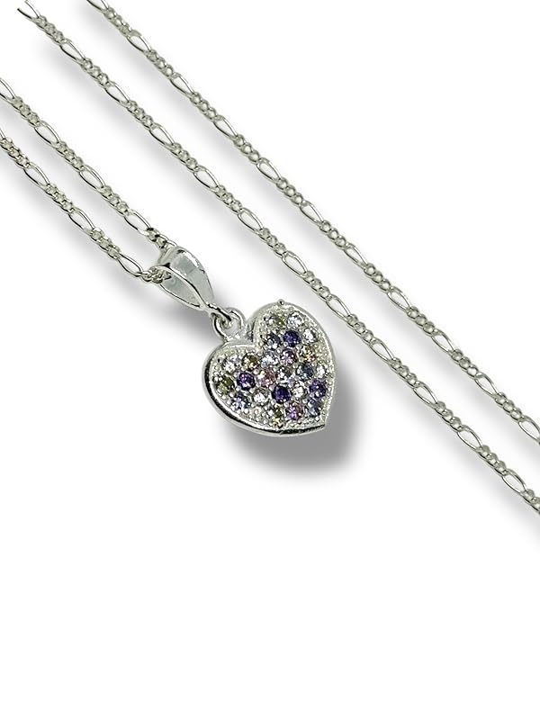 Dije Corazon Colores Con Cadena Zirconia Plata 925#c.pastel - Angeles Joyas