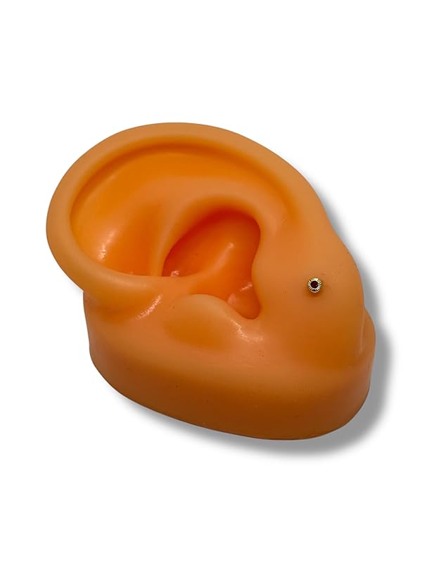 Broquel O Arete Biselado Redondo Para Bebe Zirconia Oro 10k - Angeles Joyas (Rojo)