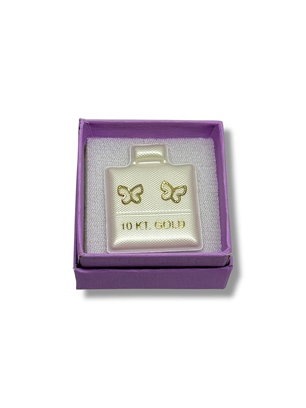 Broquel O Arete Mariposa Contorno Oro 10k Garantizado - Angeles Joyas