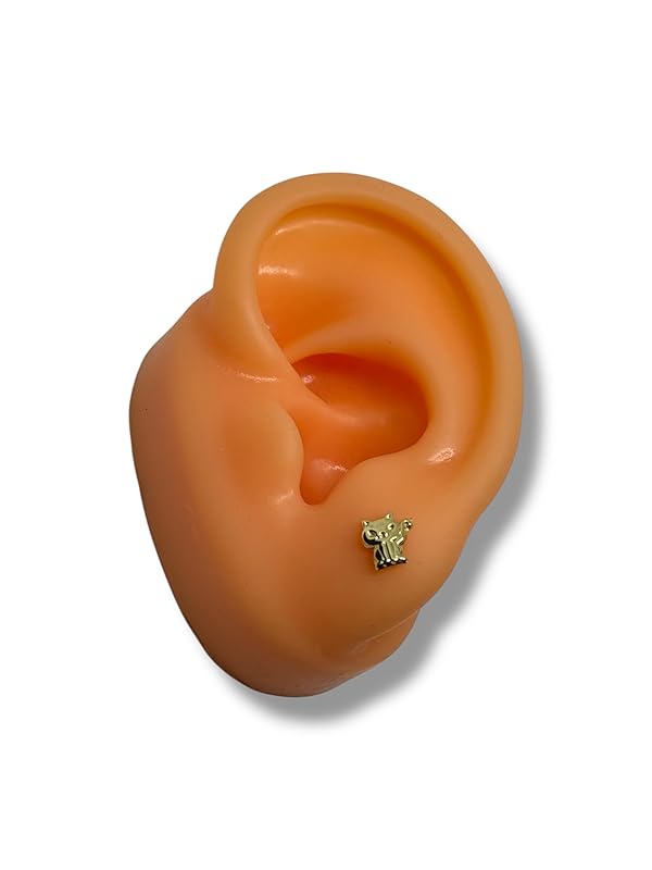 Broquel Arete Gato Tierno en Oro 10K Garantizado - Angeles Joyas