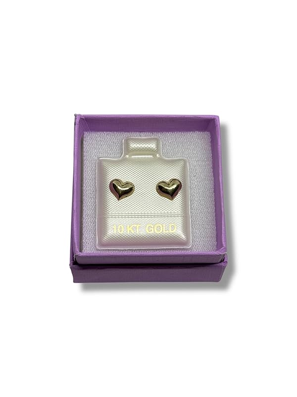 Broquel O Arete Corazon Inflado Liso En Oro 10k Garantizado - Angeles Joyas
