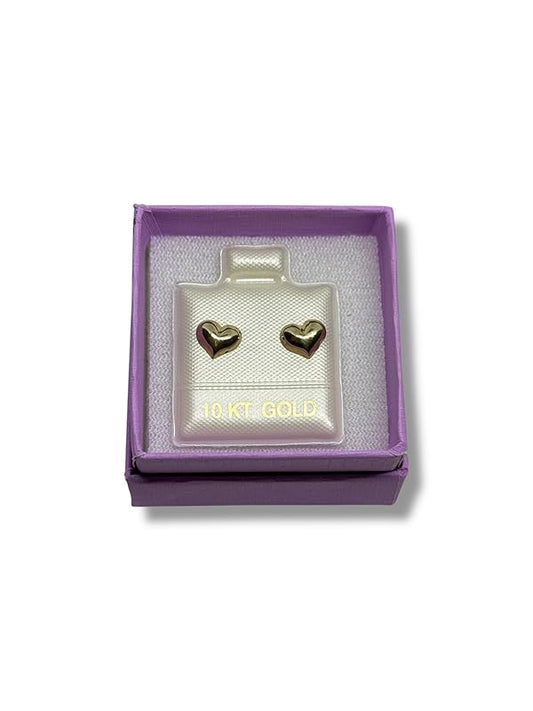 Broquel O Arete Corazon Inflado Liso En Oro 10k Garantizado - Angeles Joyas