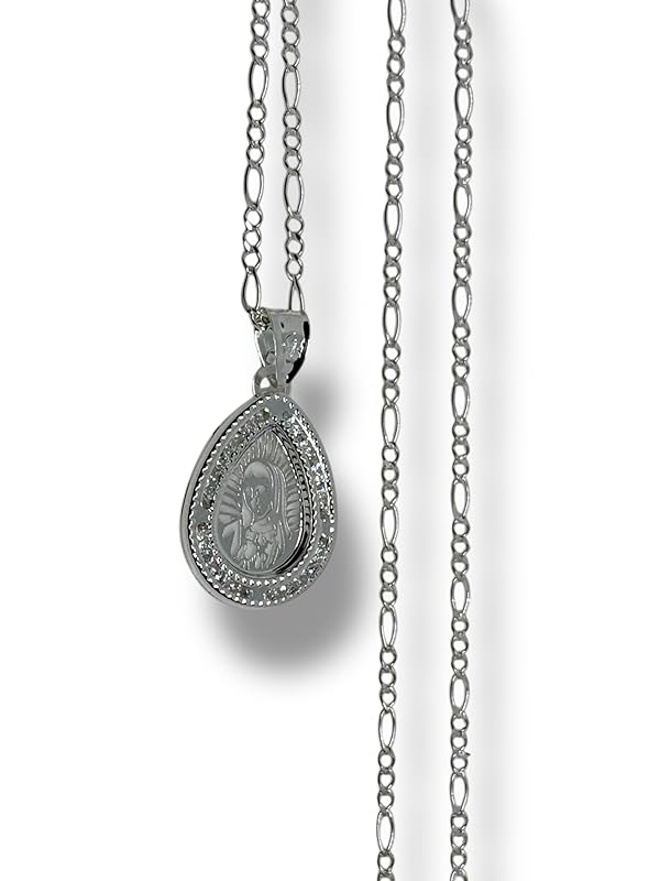 Dije De La Virgen En Laser Y Cadena Plata 925 Garantizado Ch - Angeles Joyas (Gota)