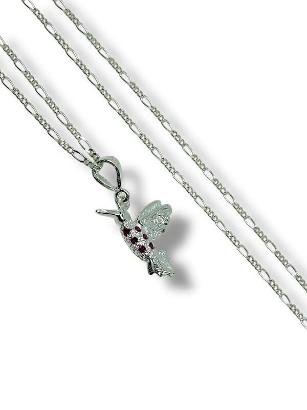 Dije Colibrí Liso Con Cadena Ambos Plata 925 Garantizado - Angeles Joyas (Rosa Fuerte)