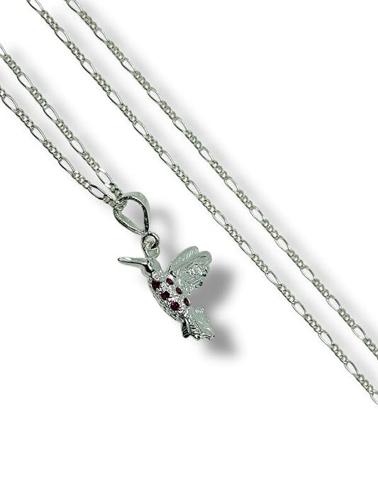 Dije Colibrí Liso Con Cadena Ambos Plata 925 Garantizado - Angeles Joyas (Rosa Fuerte)