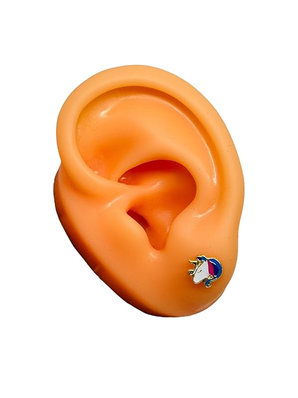 Broquel o Arete Unicornio Esmaltado en Oro 10K Garantizado - Angeles Joyas