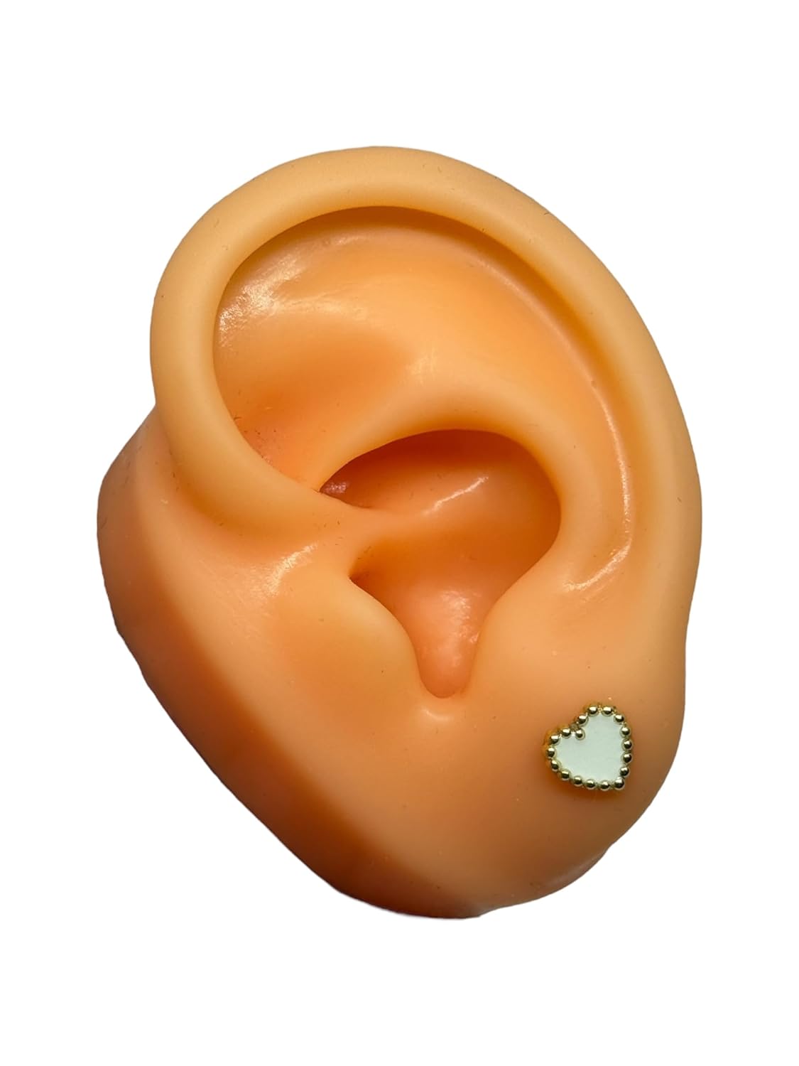 Broquel O Arete Corazon Esmaltado En Oro 10k Garantizado (Blanco)