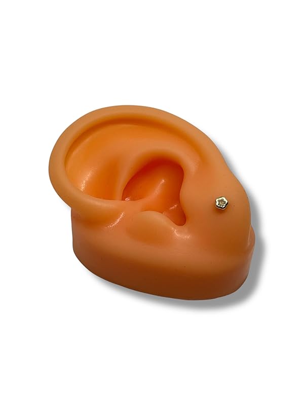 Broquel o Arete Flor Biselado en Oro 10K Garantizado - Angeles Joyas