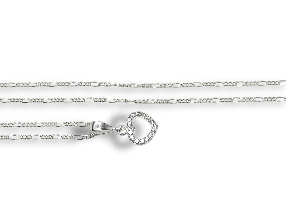 Dije Corazon Contorno Con Zirconia Con Cadena Plata 925 T#ch- Angeles Joyas