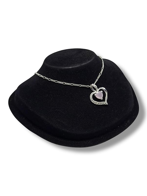 Dije Corazon Con Zirconia Y Cadena Ambos En Plata 925 - Angeles Joyas (Rosa)