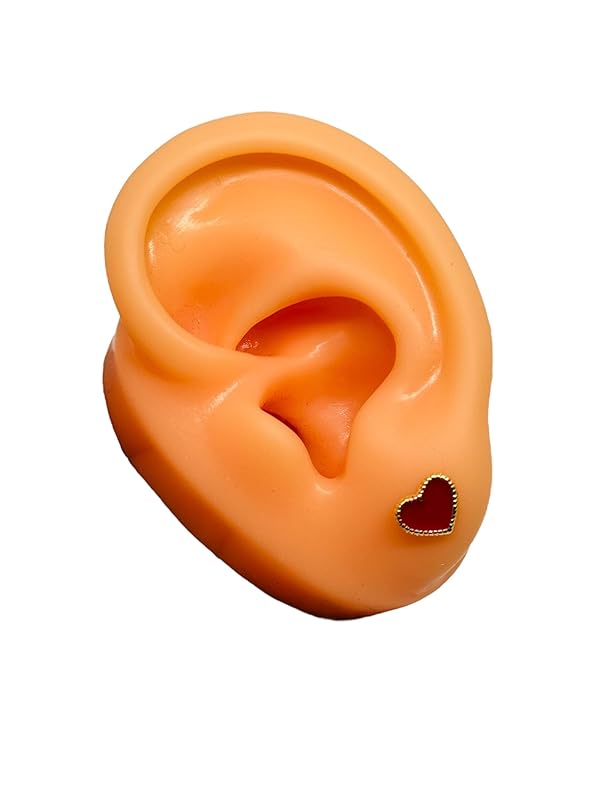 Broquel o Arete Corazon Esmaltado Rojo en Oro 10K Garantizado - Angeles Joyas