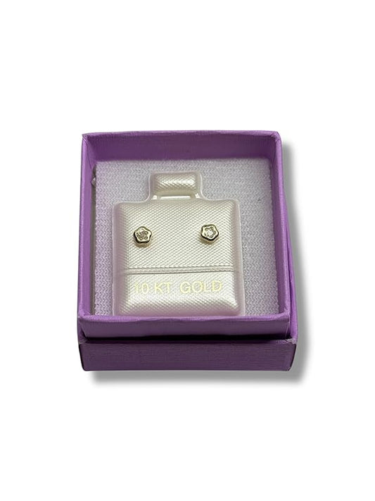 Broquel o Arete Flor Biselado en Oro 10K Garantizado - Angeles Joyas