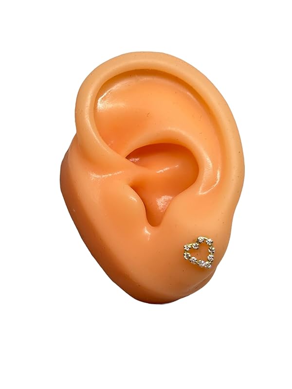 Broquel o Arete Corazon Contorno con Zirconias en Oro 10K Garantizado - Rosa