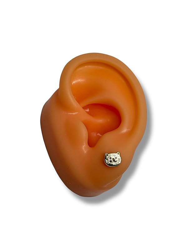 Broquel O Arete Gato Cara Sonriente En Oro 10k Garantizado - Angeles Joyas