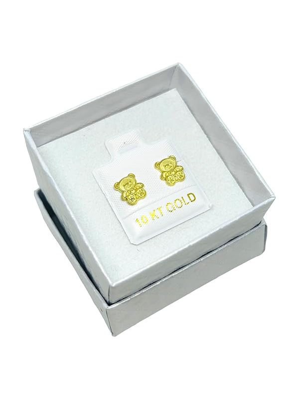 Broquel o Arete Oso Tierno en Oro 10K Garantizado - Angeles Joyas