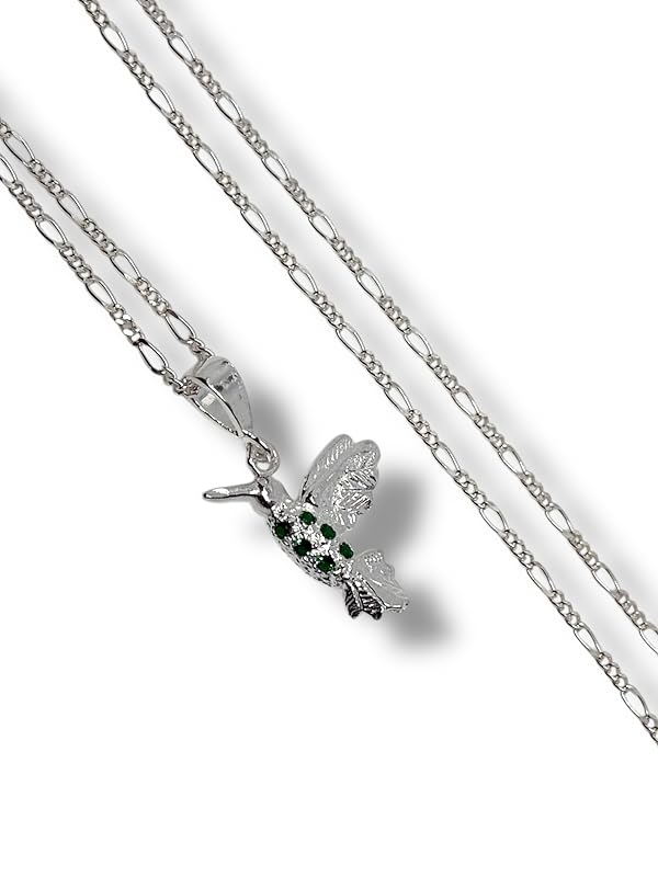 Dije Colibrí Liso Con Cadena Ambos Plata 925 Garantizado - Angeles Joyas (Verde)