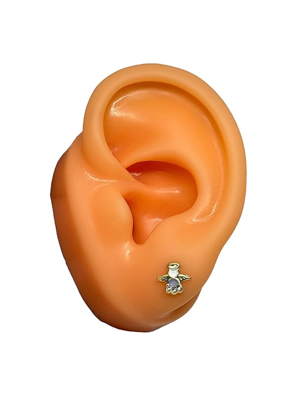 Broquel O Arete de Angel Esmaltado En Oro 10k Garantizado (Lila)