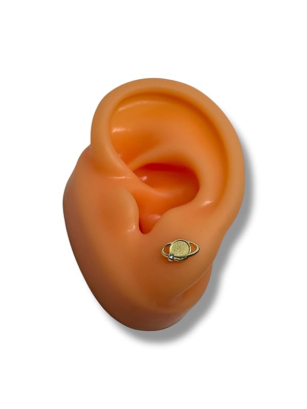 Broquel O Arete Saturno Con Zirconia Oro 10k Garantizado - Angeles Joyas