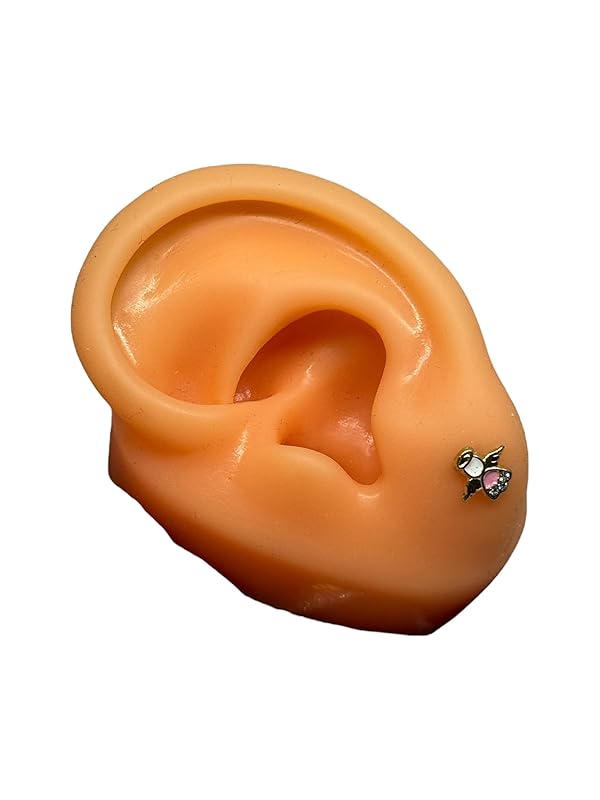 Broquel O Arete de Angel Esmaltado En Oro 10k Garantizado (Rosa)