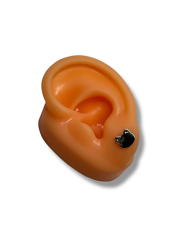 Broquel O Arete Gato Liso Cara En Oro 10k Garantizado - Angeles Joyas