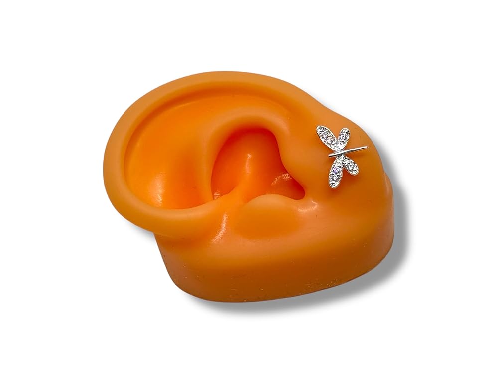 Broquel Arete Libelula Con Zirconias En Plata 925 - Angeles Joyas