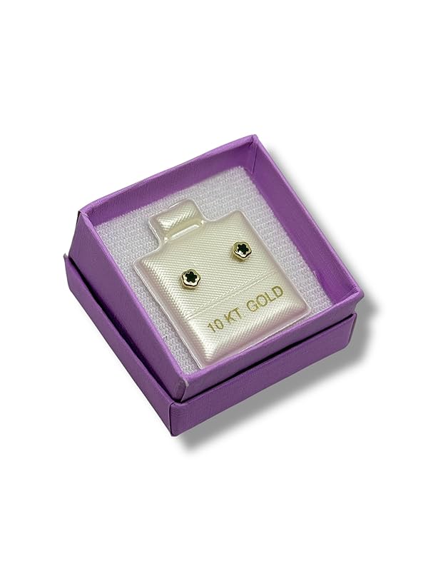 Broquel o Arete Flor Biselado Negro en Oro 10K Garantizado - Angeles Joyas