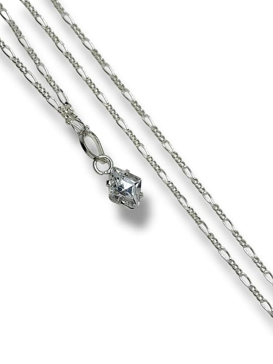 Dije Fino De Piedra Zirconia Rombo Con Cadena Ambos En Plata 925 - Angeles Joyas