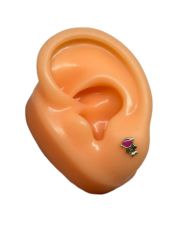 Broquel Arete Esmaltado Astronauta Oro 10K Garantizado - Rosa Fuerte Angeles Joyas