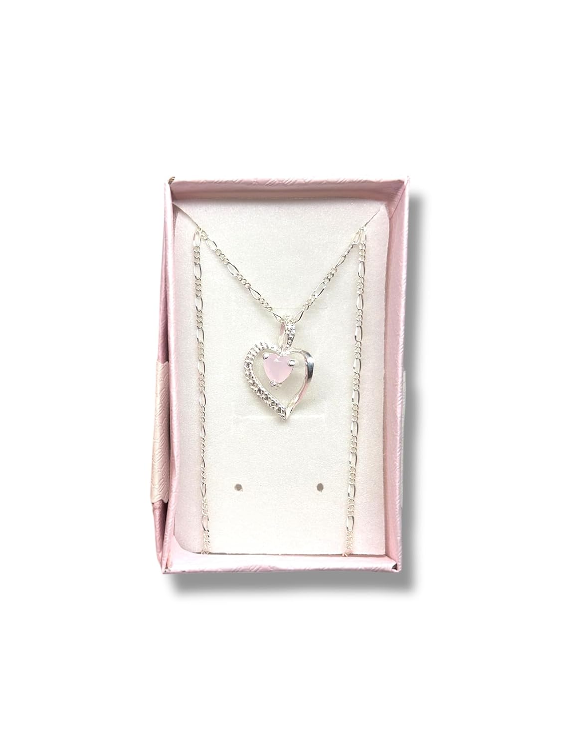 Dije Corazon Con Zirconia Y Cadena Ambos En Plata 925 - Angeles Joyas (Rosa)