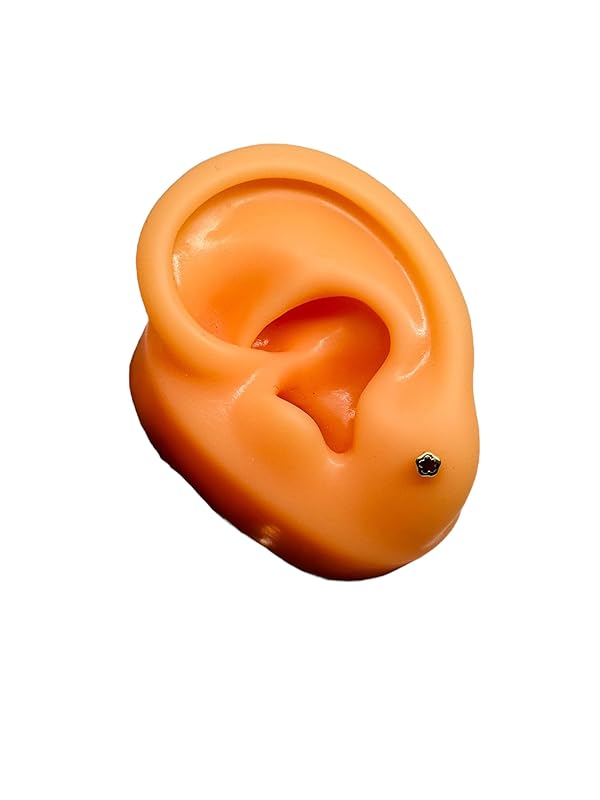 Broquel o Arete Flor Biselado Rojo en Oro 10K Garantizado - Angeles Joyas