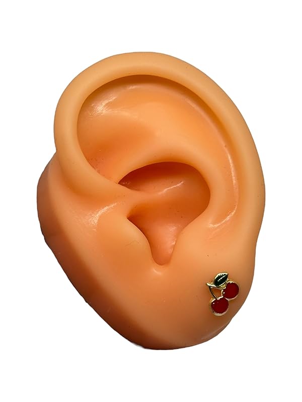 Broquel O Arete Cereza Cherry Esmaltado En Oro 10k Garantiza