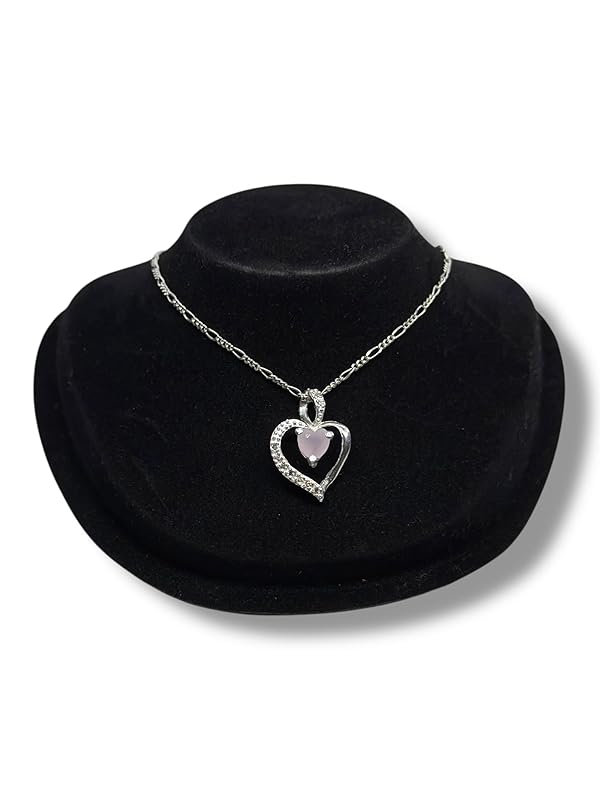 Dije Corazon Con Zirconia Y Cadena Ambos En Plata 925 - Angeles Joyas (Rosa)