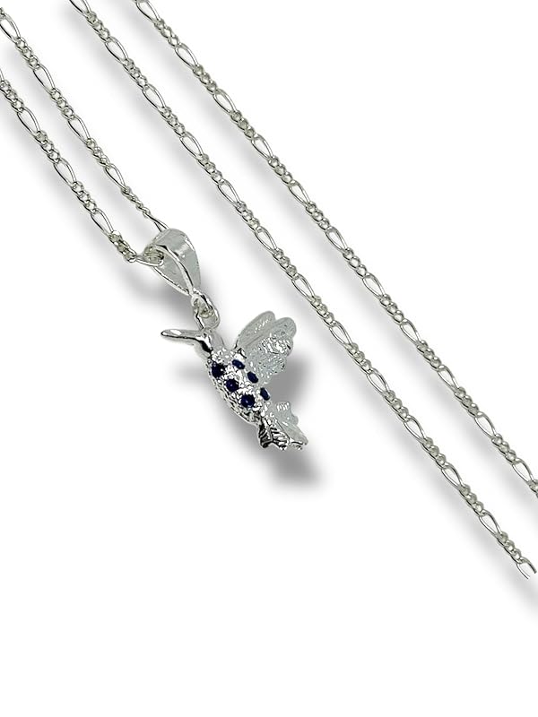 Dije Colibrí Liso Con Cadena Ambos Plata 925 Garantizado - Angeles Joyas (Azul)
