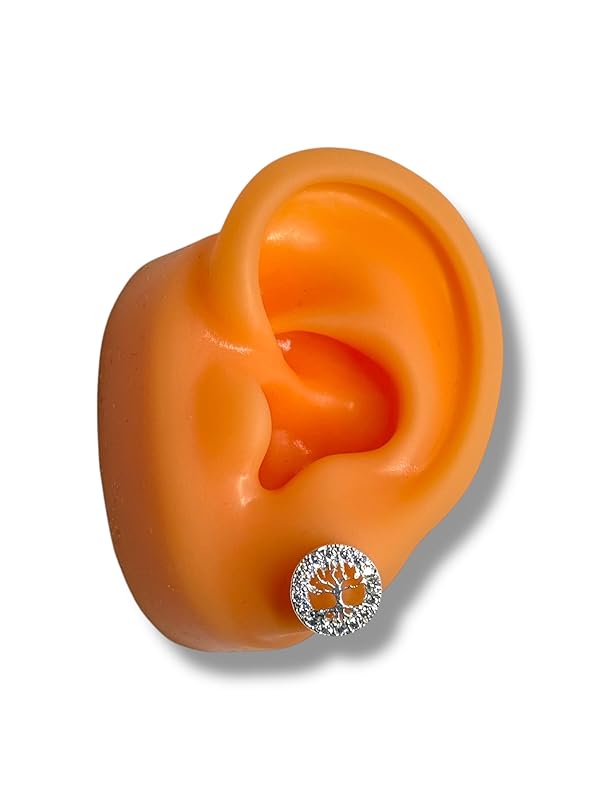 Broquel Arete Arbol De La Vida Con Zirconias En Plata 925 - Angeles Joyas