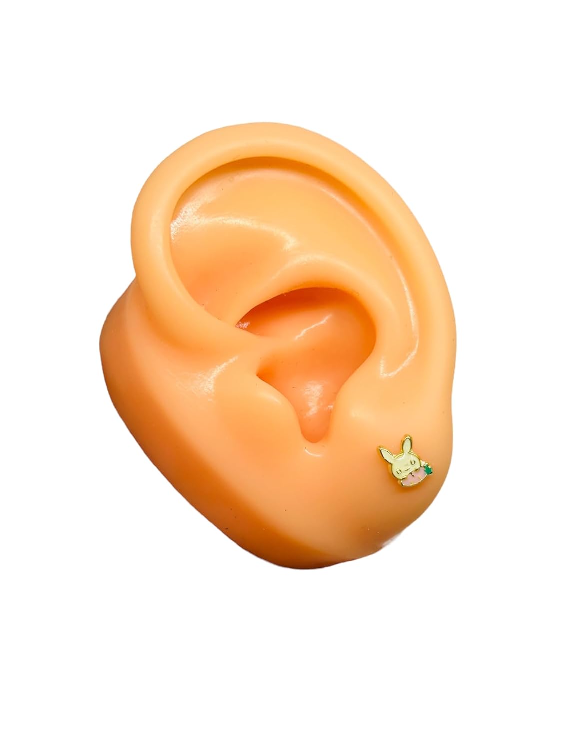 Broquel Arete Esmaltado Caricatura Conejo Oro 10K Garantizado - Angeles Joyas