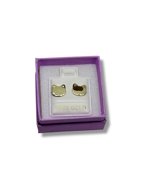 Broquel O Arete Gato Liso Cara En Oro 10k Garantizado - Angeles Joyas