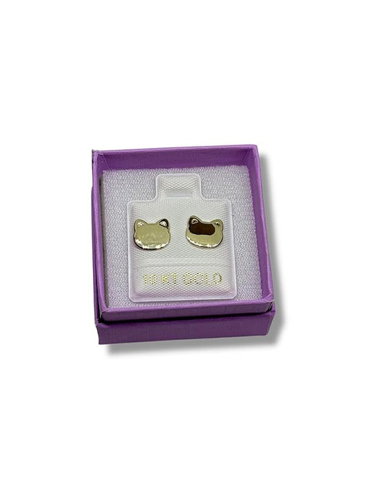 Broquel O Arete Gato Liso Cara En Oro 10k Garantizado - Angeles Joyas
